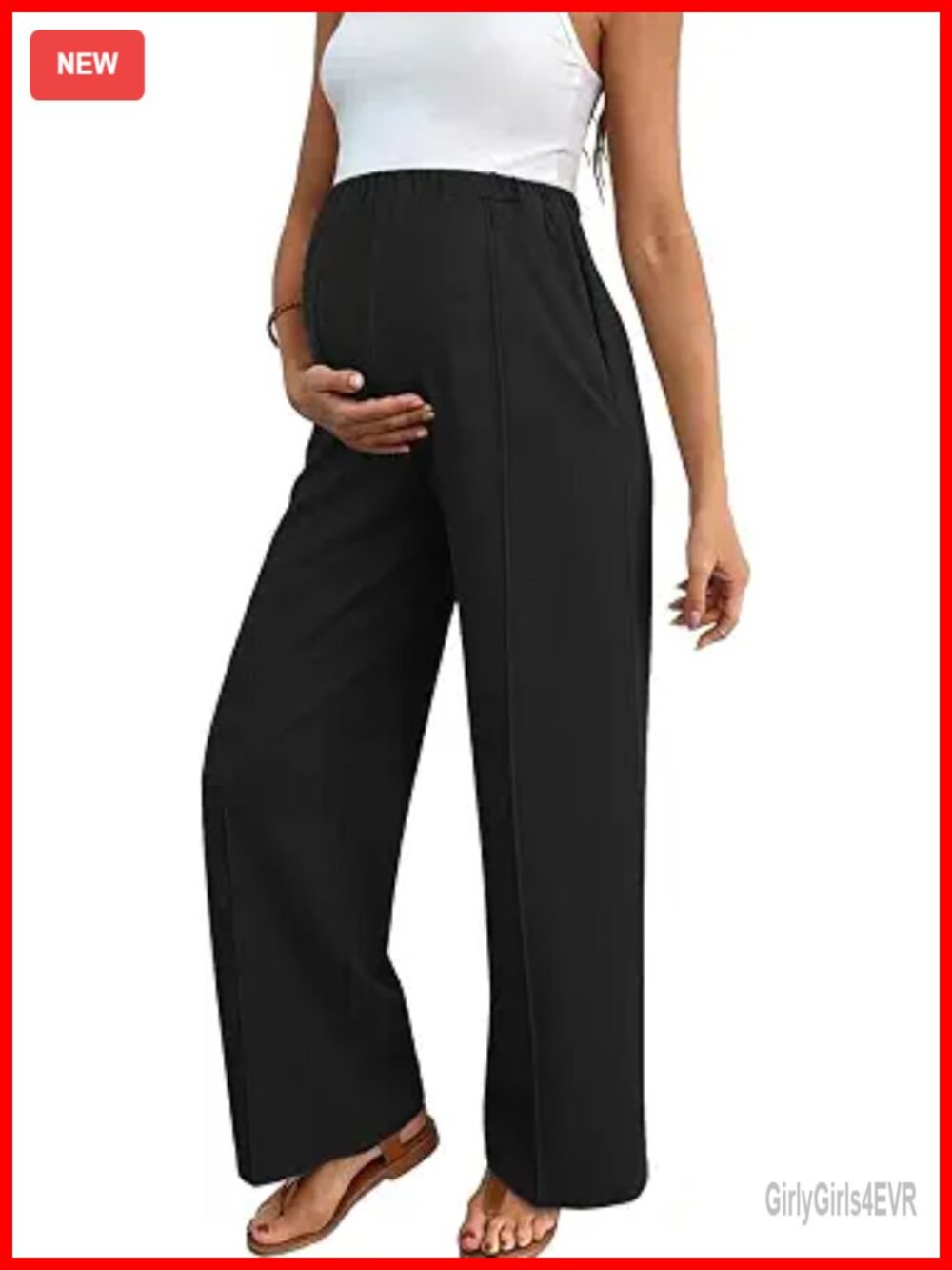 Maternity Work Pants Wide Leg Waffle Knit with Pockets